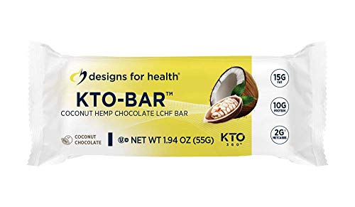 Designs for Health KTO-BAR – High Fat Keto Protein Bar, 2 Net Carbs + 10 Grams Vegetarian Protein, Coconut Chocolate Flavor (12 Bars)