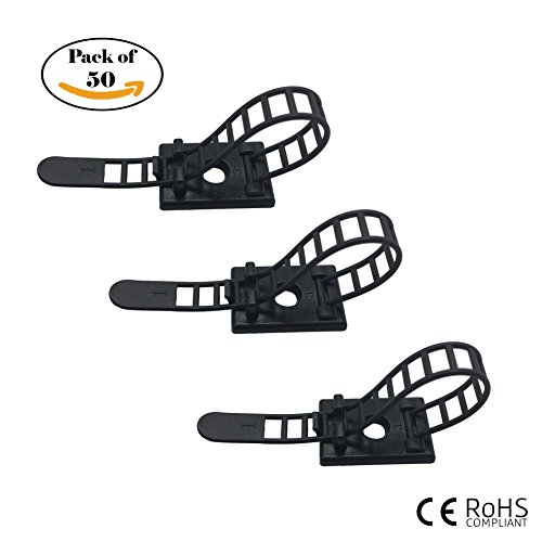 Cable Organizers Self-Adhesive Cable Ties, Adjustable Nylon Cable Zip Ties and Adhesive Cable Clips with Optional Screw Mount for Cord Management (Black 50PCS) - Thumbnail 5