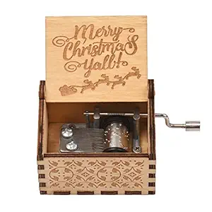 Decdeal Vintage Wooden Music Box Hand Crank Music Case Christmas Festival Presents Carved Engraving Children Toy for Kids Adult