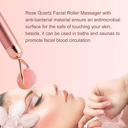 2-IN-1 Electric Jade Roller Facial Massager, Nature Rose Quartz Beauty Bar Face Roller Kit, Arm Eye Nose Massage Stone for Face Lift,Anti-Aging,Anti-Wrinkles,Skin Tightening,Face Firming