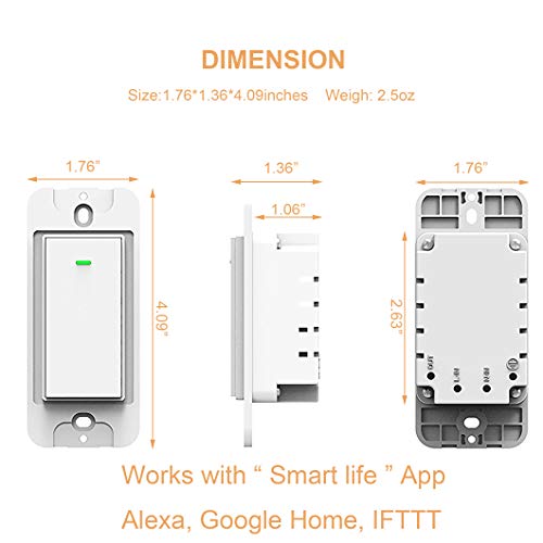 MICMI Smart Light Switch, Compatible with Amazon Alexa Echo, Works with Google Home No Hub Required, Smart Home WiFi Wireless, Suit for 1/2/3/4 Gang Switch Box, Neutral Wire Required, White 4pack