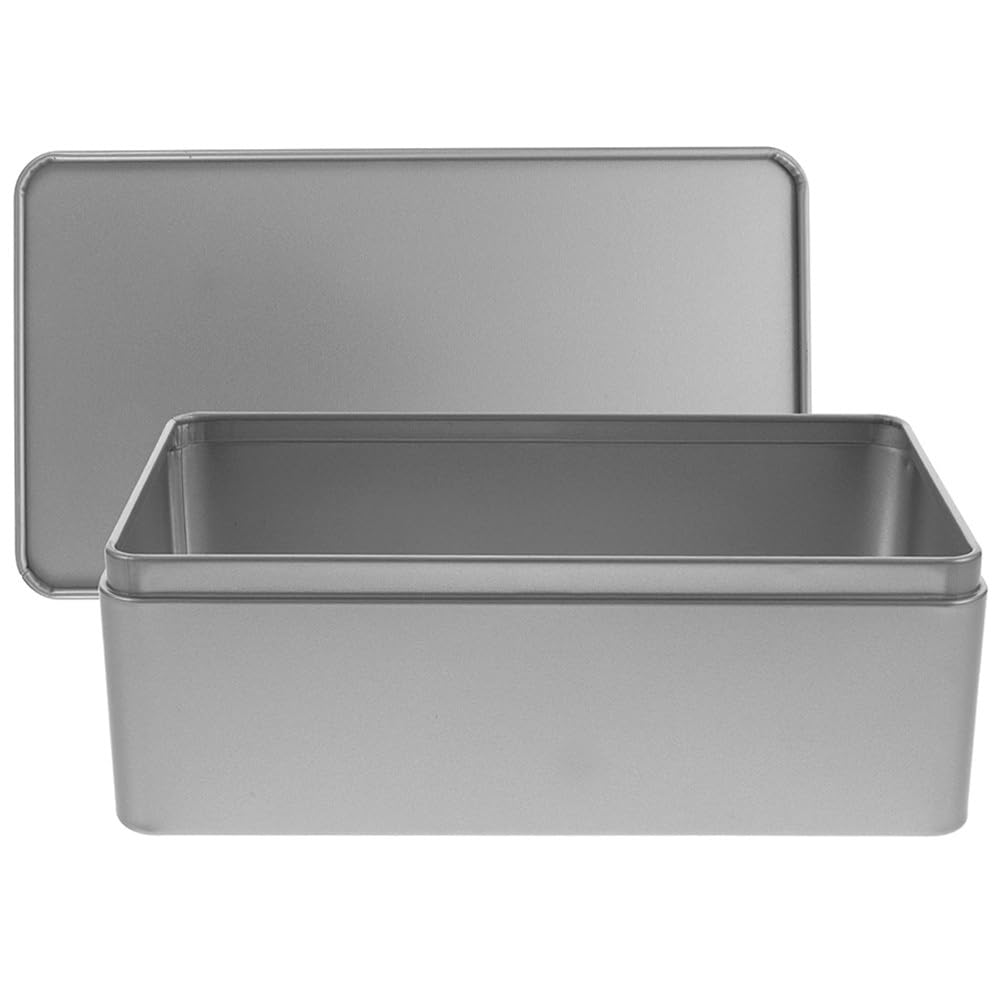 HOLIDYOYO Metal Tin Box with Lid Rectangular Tinplate Tea Box 9.25 Inch Storage Container for Tea Leaves Candy and Daily Organizing Silver