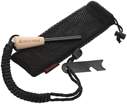 Wild Peak Premium Fire Steel with Paracord Strap & Carry Bag - Quality Ferro Magnesium Rod Fire Starter with over 2m of Military Grade 550 Parachute Cord for Survival & Bushcraft from