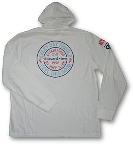 Vineyard Vines Mens Pullover LS Graphic Hoodie Pocket Tee Shirt Hoody T-Shirt (Medium, Nautical Badge - White Cap)