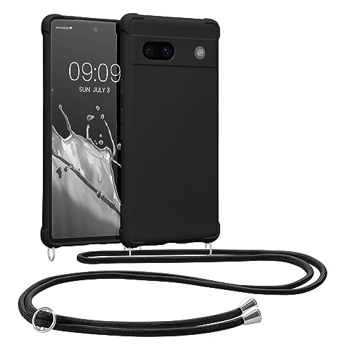 kwmobile Necklace Case kompatibel mit Google Pixel 7a Hülle - Cover mit Kordel zum Umhängen - Silikon Schutzhülle Schwarz