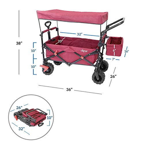 Extra Large Foldable Outdoor Wagon Cart with All Terrain Wheels and Canopy, Red 265 Lb Capacity, Easy Folding Collapsible Utility Garden Transport Trolley, Great for Beach, Park, Sports, Parties