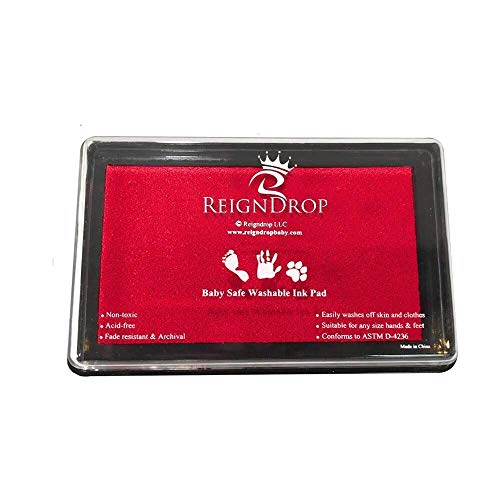 ReignDrop Ink Pad for Baby Footprint, Handprint, Create Impressive Keepsake Stamp, Non-Toxic and Acid-Free Ink, Easy to Wipe and Wash Off Skin, Smudge Proof, Long Lasting Keepsakes (Red)