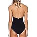 LAPAYA Women's Bathing Suit Scalloped High Neck Halter Backless 1 Piece Swimsuit, Black, Tag Size M=US Size 6-8