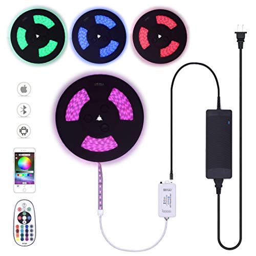 90Ft One Roll Continuous Long Run 24 Volt RGB LED Strip Light Colors Changing Bluetooth Smart App Controller, Indoor Crown Molding Rooftop, Outdoor IP67 Waterproof Patio Railing Deck LED Rope Lights