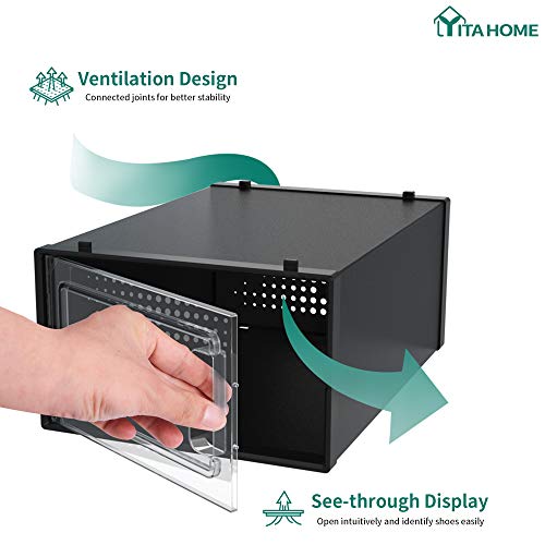 YITAHOME Shoe Box Small Size, 18 PCS Black Shoe Storage Organizers