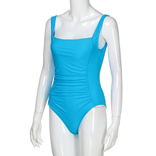 Kehen Women's Solid Color One Piece Monoki Bathing Suit Ruched Tummy Control Swimsuit Sexy Backless Swimwear (Blue,Medium)