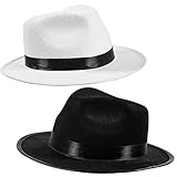 Black Fedora Gangster Hat Costume Accessory - Funny Party Hats (2 Pack - Black & White)