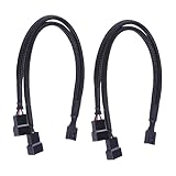 Apuxon 2 Pack PWM Fan Splitter Cable, Computer PC Case Fan Power Cable 1 to 2 Converter - Black Sleeved