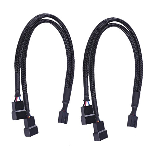 Apuxon 2 Pack PWM Fan Splitter Cable, Computer PC Case Fan Power Cable 1 to 2 Converter - Black Sleeved