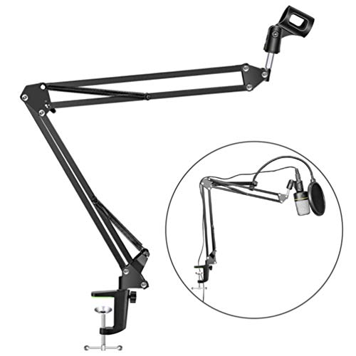 POTENCO Folding Microphone Suspension Boom Scissor Arm Stand Table Mount
