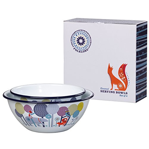 Folklore Enamel Set of Serving Bowls, Day Design, Set of 2