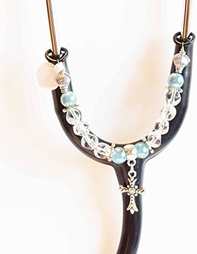 Women's Beaded Stethoscope ID Tag Pendant Charm Jewelry Accessories CLEAR &amp; GREEN with CROSS