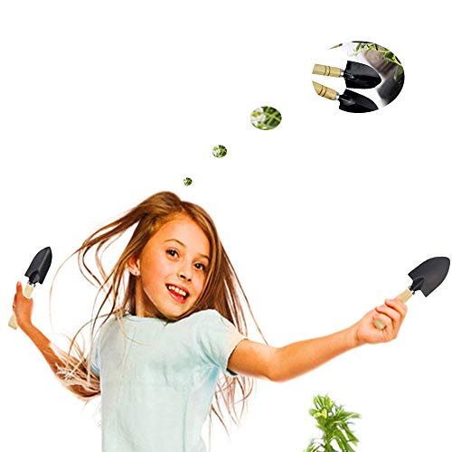 Huture Mini 3pcs Durable Spade Shovel Rake for Plant Potted Flowers Seedlings Loose Soil Erramientas Bonsai Wooden Handle Perfect Size for Little Hands Light Use Indoor Outdoor Gardening Care Gifts - Thumbnail 4
