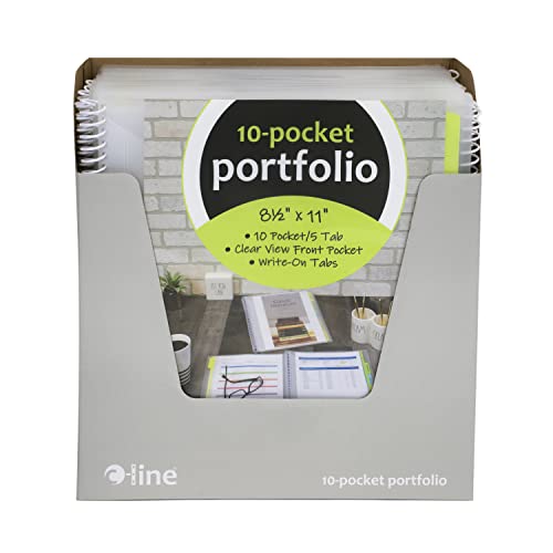 CLine 10Pocket Poly Portfolio with Writeon Tabs, SpiralBound, 5Tab