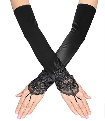 JustinCostume Women's 1920's Flapper Gloves Black Fingerless Long