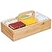 mDesign Bamboo Wood Compact Tea Storage Organizer Caddy Tote Bin - 6 Divided Sections, Attached Handle - Holder for Tea Bags, Coffee, Packets, Sugar/Sweeteners and Small Packets - Natural