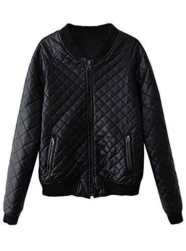 Alionz Women Winter Stand Collar Black PU Leather Motorcycle Anorak Jacket L Black Alionz Women Winter Stand Collar Black PU Leather Motorcycle Anorak Jacket L Black