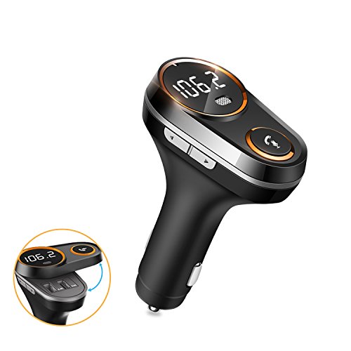 Bluetooth FM Transmitter for Car FM transmitter Bluetooth with Hand-Free Calling Voice navigation and LCD Display Music Player Support TF Card USB Flash Drive Dual 5V/2.4A USB Charge