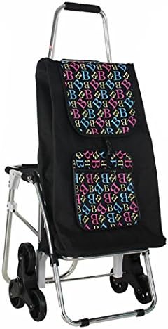 HanLi Folding Shopping Cart Stair Climber Trolley Stair Climbing with Seat, Aluminum Frame Holds up to88 Pounds , Black