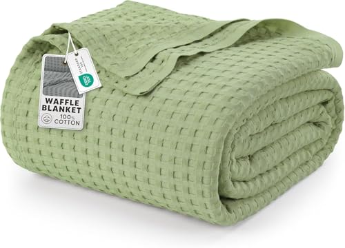 Utopia Bedding Baumwoll Waffeldecke 300 GSM (Salbeigrün - 228 x 228 cm), weiche, leichte, atmungsaktive Bettdecke für alle Jahreszeiten