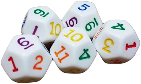 Pack of 2 - D12 12 Sided White Rainbow Multicolor Polyhedral Dice in Snow Organza Bag