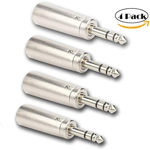 Male 1/4 to XLR adapter, 1/4 inch stereo TRS audio plug connector to male XLR connector - 4 Pack