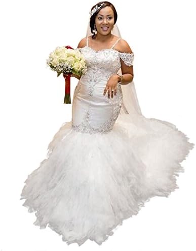 Off Shoulder Beaded Spaghetti Starps Mermaid Wedding Dresses for Bride QBL080