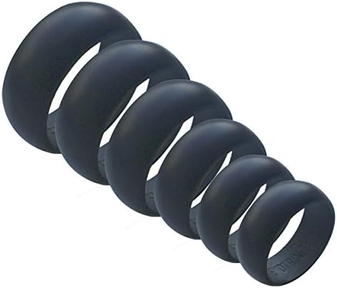 6 Men’s Silicone Wedding Ring Bands - All Sizes In One Package - Perfect Fit Every Time - Men's Band Size 8, 9, 10, 11, 12, 13 (Gray)