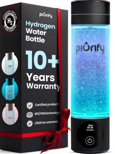 PIURIFY Hydrogen Water Bottle Generator | Extended Warranty | Black | 6300+ PPB in 3 Cycles | USA Certified | 10 oz