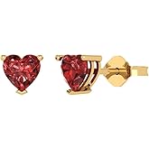 14K Yellow Gold Plated 925 Sterling Silver Push back Dainty Stud Earrings for Women - 1 cttw Heart Cut Natural Garnet