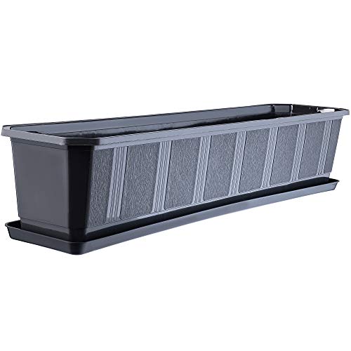 KADAX Blumenkasten, Pflanzkasten mit Untersetzer, rechteckiger Blumentopf aus Kunststoff, Pflanzgefäß für Innen- und… – Bild 3