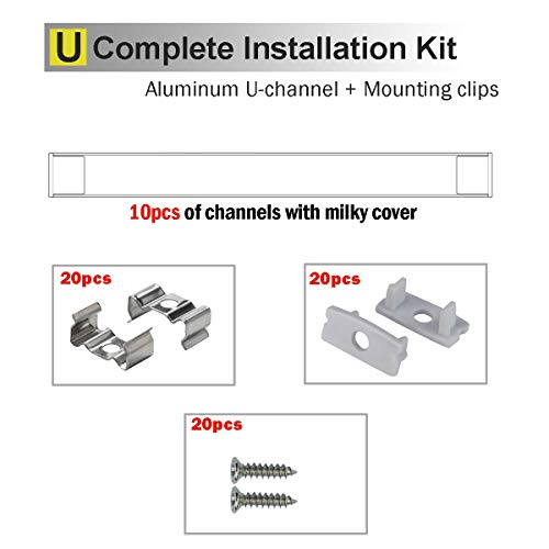 Led Aluminum Channel U-shape - for LED Strip Lights Mounting, Starlandled 10x1meter Led Channels and Diffusers with End Caps and Mounting Clips for Ledmo Smd2835 600leds Warm White Led Strip