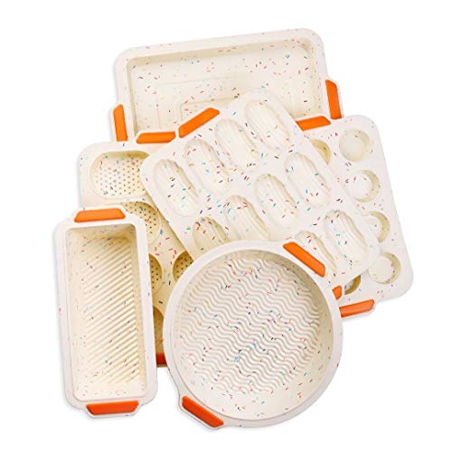 Meichu Non-stick Bake Molds Silicone Bakeware Set of 6, 1 Silicone Muffin Pan 12 Cup, 1 Madeleine Pan 12 cup, 1 Baguette Pan 8 cup, 1 Toast Loaf Pan, 1 Round Cake Pan and 1 Square Cake Pan (Colorful) - Thumbnail 7