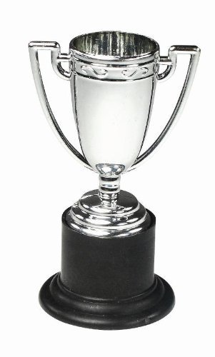 Party Bag/Favour/Lucky Dip Mini Plastic Winners Trophy 10Cm 12/Pack - Silver