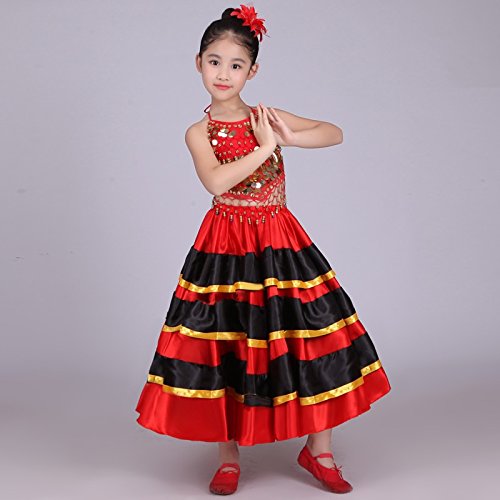 Dreamowl Girls Belly Dance Skirt 360 Degree Circle Costume Spanish Dances Bull Skirt (4-5 T, 180 Degree) - Thumbnail 5