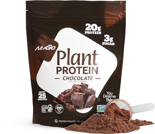 NuGo Slim Dark Chocolate Crunchy Peanut Butter, 17g Vegan Protein, 3g Sugar, 12 Count and NuGo Plant Protein Powder, 20g Protein, 3g Sugar, 25 Servings