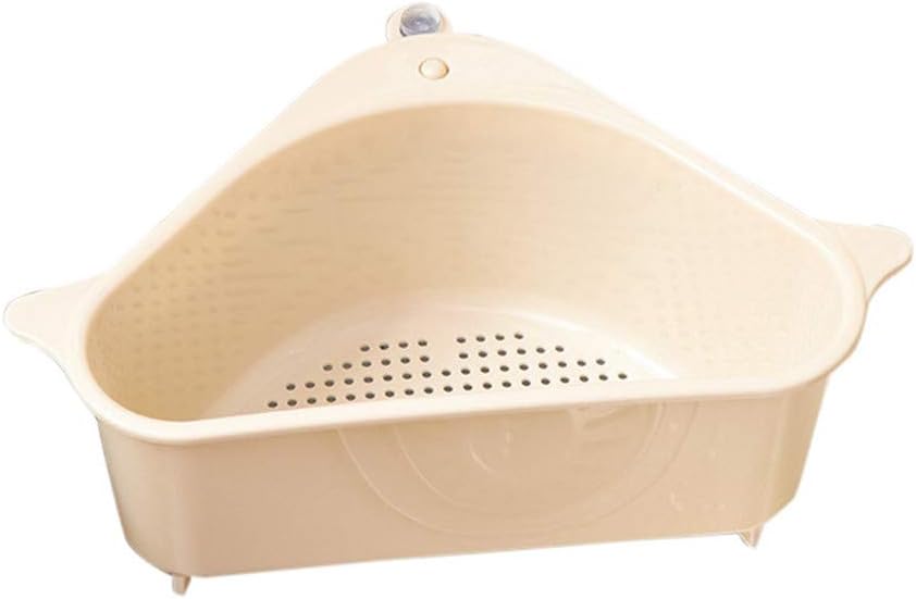 Sink Basket, Triangle Storage Holder Multifunctional Drain Shelf Sucker Sink Storage Rack Drain Rack Organizer Hanging Shelf for Kitchen Bathroom (Beige)