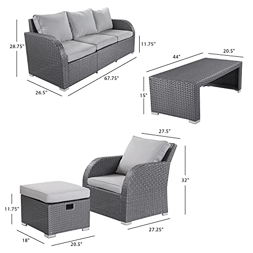 WeCooper 6PC Outdoor Rattan Furniture Set, Patio Wicker 7 Seats Sofa