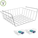 Evelots Under Shelf Basket Wire Rack,White,Slides Under Shelves For Storage, 2