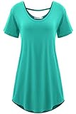 Meaneor Women's Basic Short Sleeve Cross Back Comfy Loose Fit Tunic Top (XXL, Mint Green )