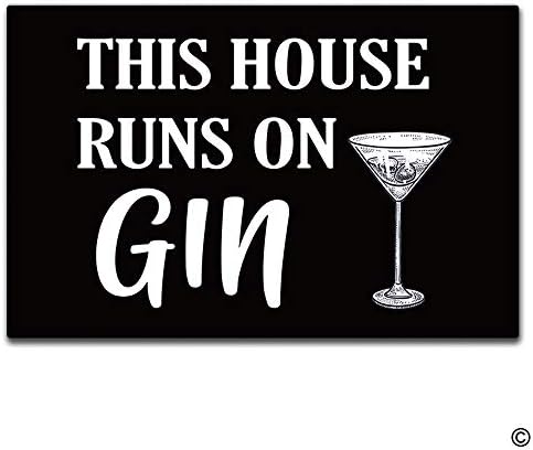 Artswow Welcome Door Mat This House Runs On Gin Funny Doormat Entrance Floor Mat with Non-Slip Rubber Backing Door Mat, 23.6 by 15.7 Inch