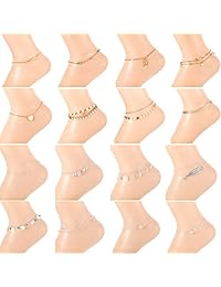 Yaomiao - Juego de 16 pulseras ajustables para tobillos y tobilleras