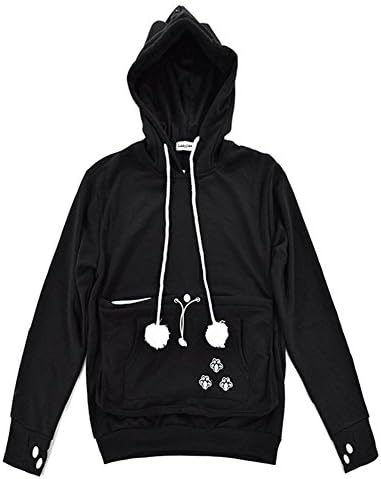 Ladyjiao Womens Mewgaroo Pet Holder Cat Eared kangaroo Pouch Sweatshirt Hoodie Black Size XL