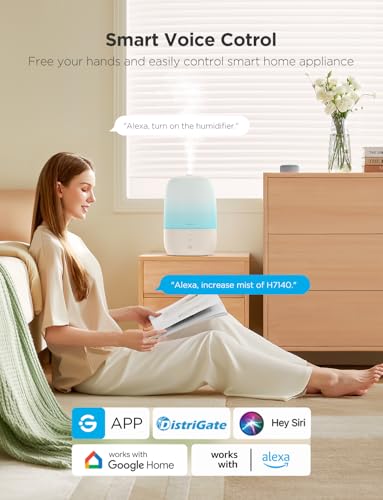 GoveeLife Smart Humidifiers for Bedroom, 3L Top Fill Cool Mist Humidifier, 24dB Quiet Runtime, Humidity Control, WiFi Air Humidifier with Night Light, for Baby, Plants, Home, Work with Alexa
