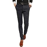 Magiftbox Men's British Style Checked Plaid Long Trousers
